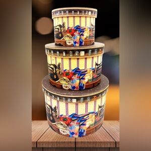 A Stitch In Time Sewing Themed Stacking Nesting Boxes w/ Storage Trays Set of 3